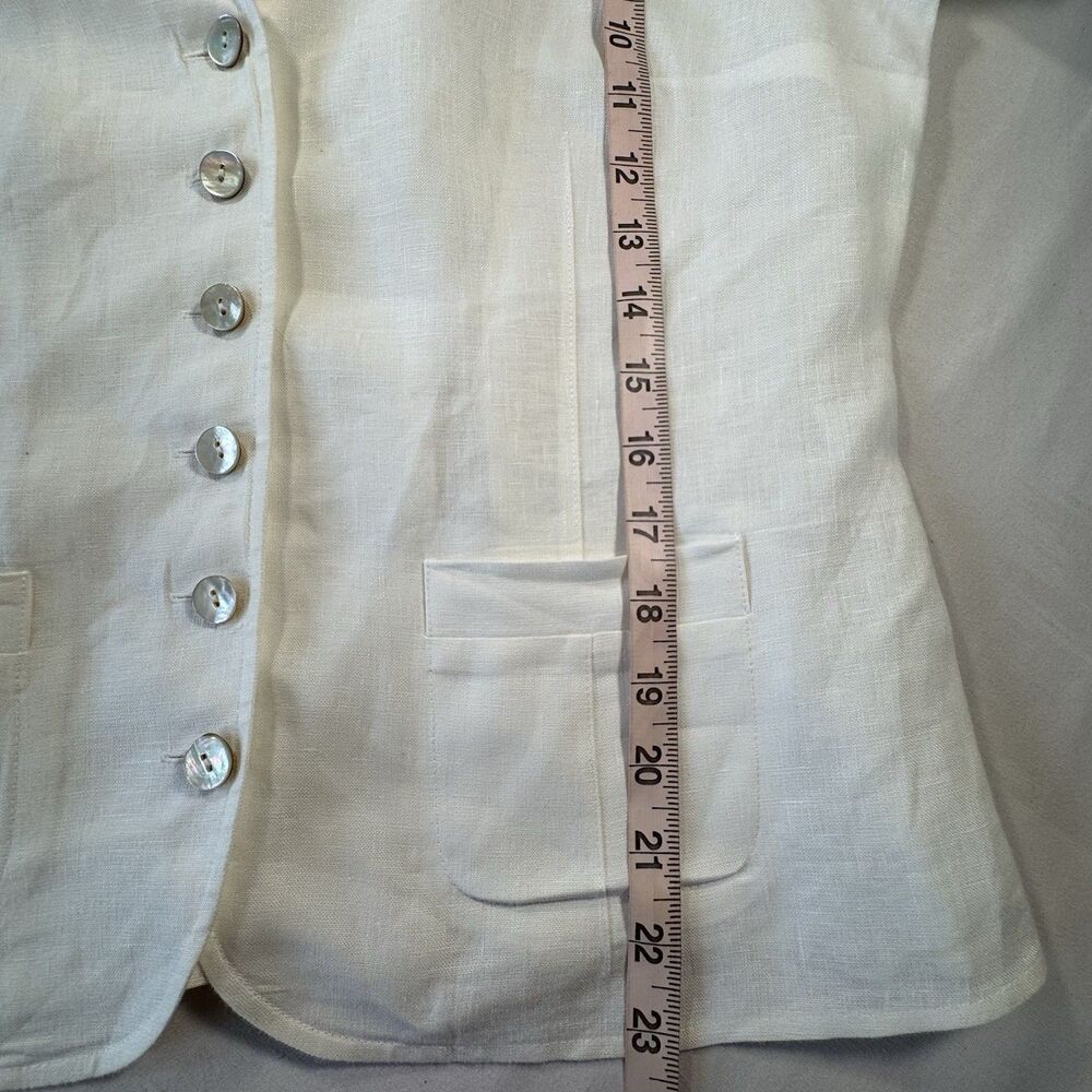Talbots Irish Linen 100% Linen Blouse Size 8 Ivory Button Front Pleated Sleeve - Picture 5 of 8